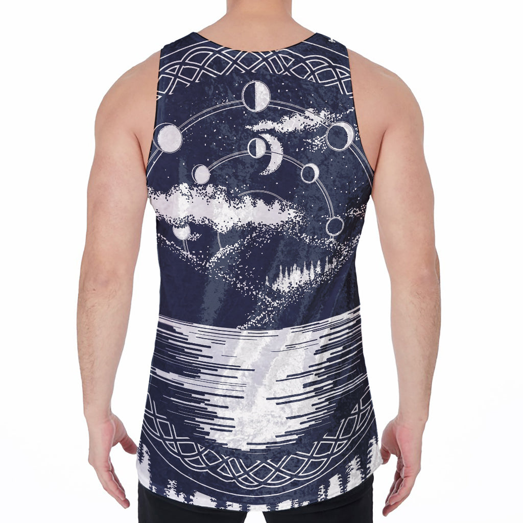 Mystical Lunar Phase Print Men's Velvet Tank Top