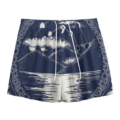 Mystical Lunar Phase Print Mesh Shorts
