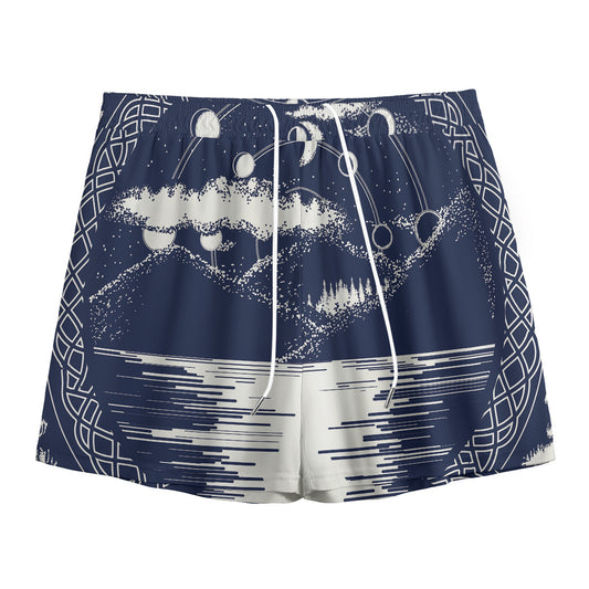 Mystical Lunar Phase Print Mesh Shorts