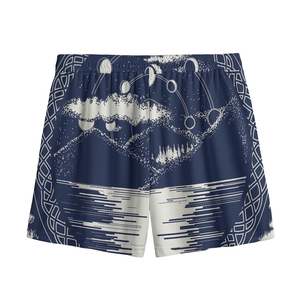 Mystical Lunar Phase Print Mesh Shorts