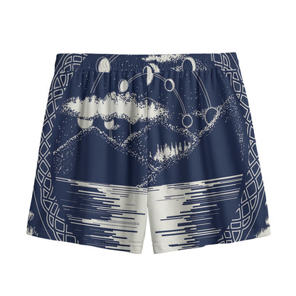 Mystical Lunar Phase Print Mesh Shorts
