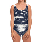 Mystical Lunar Phase Print One Piece Swimsuit