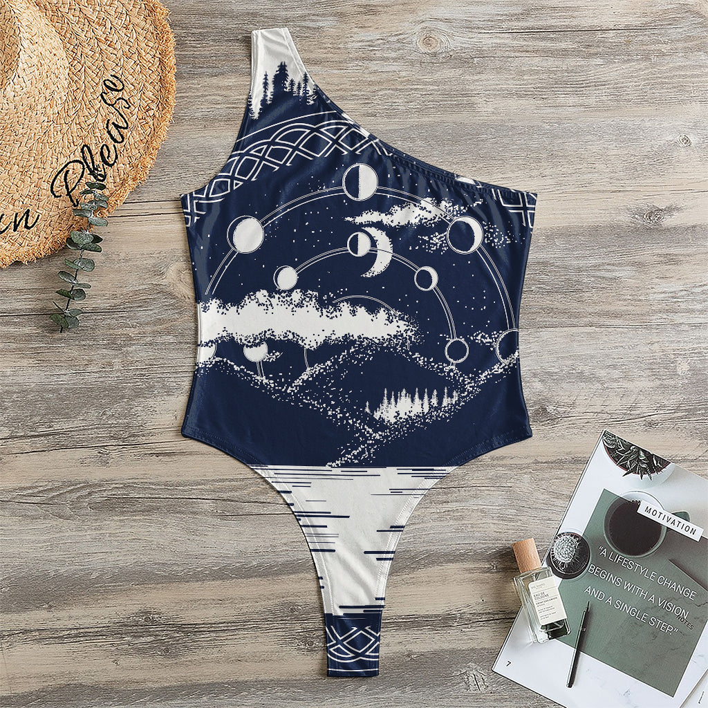 Mystical Lunar Phase Print One Shoulder Bodysuit