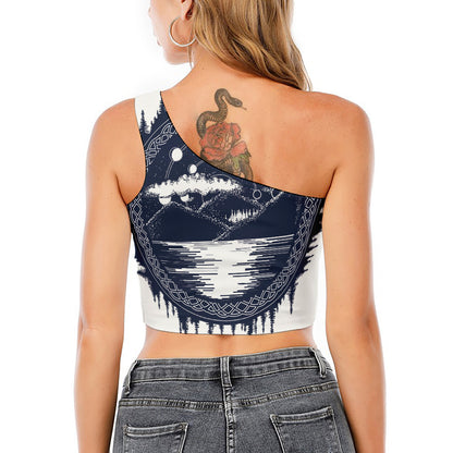 Mystical Lunar Phase Print One Shoulder Crop Top