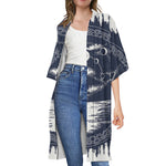 Mystical Lunar Phase Print Open Front Beach Cover Up