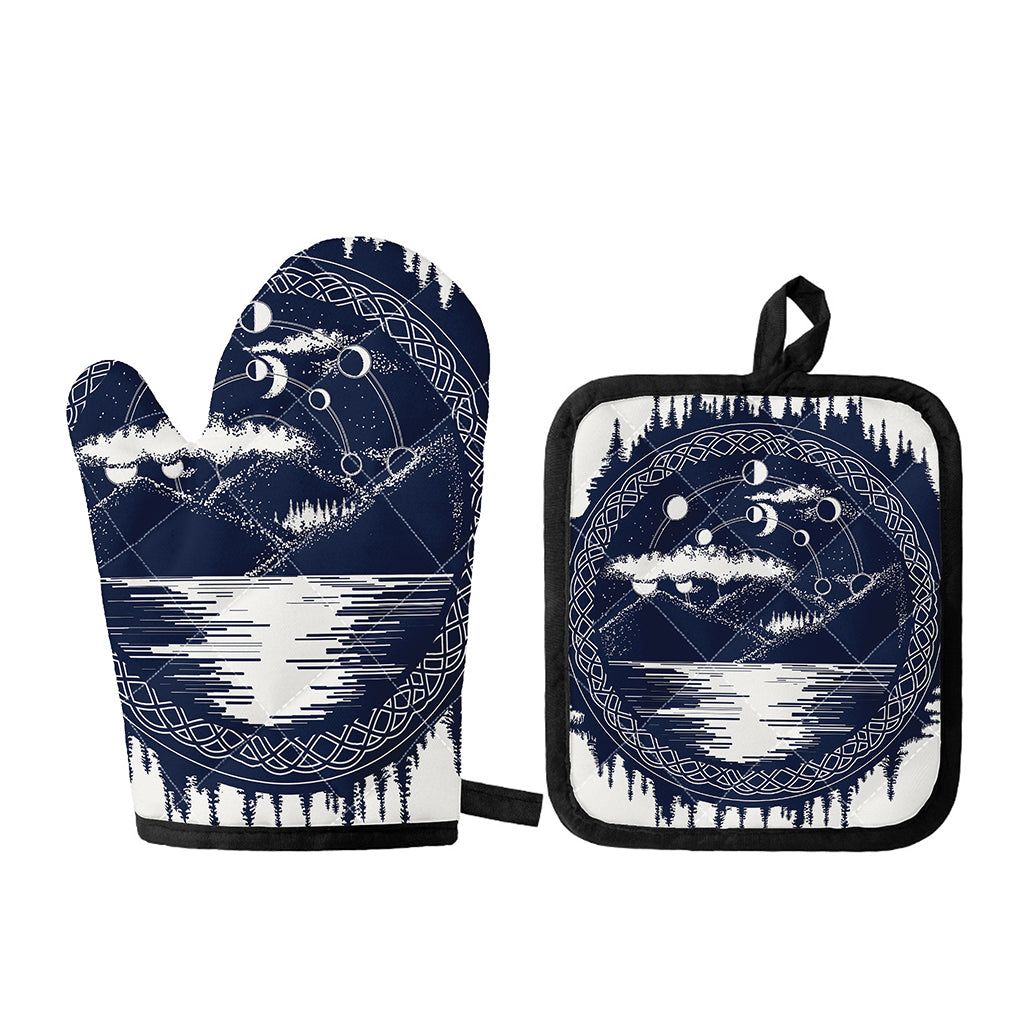 Mystical Lunar Phase Print Oven Mitt And Pot Holder Set
