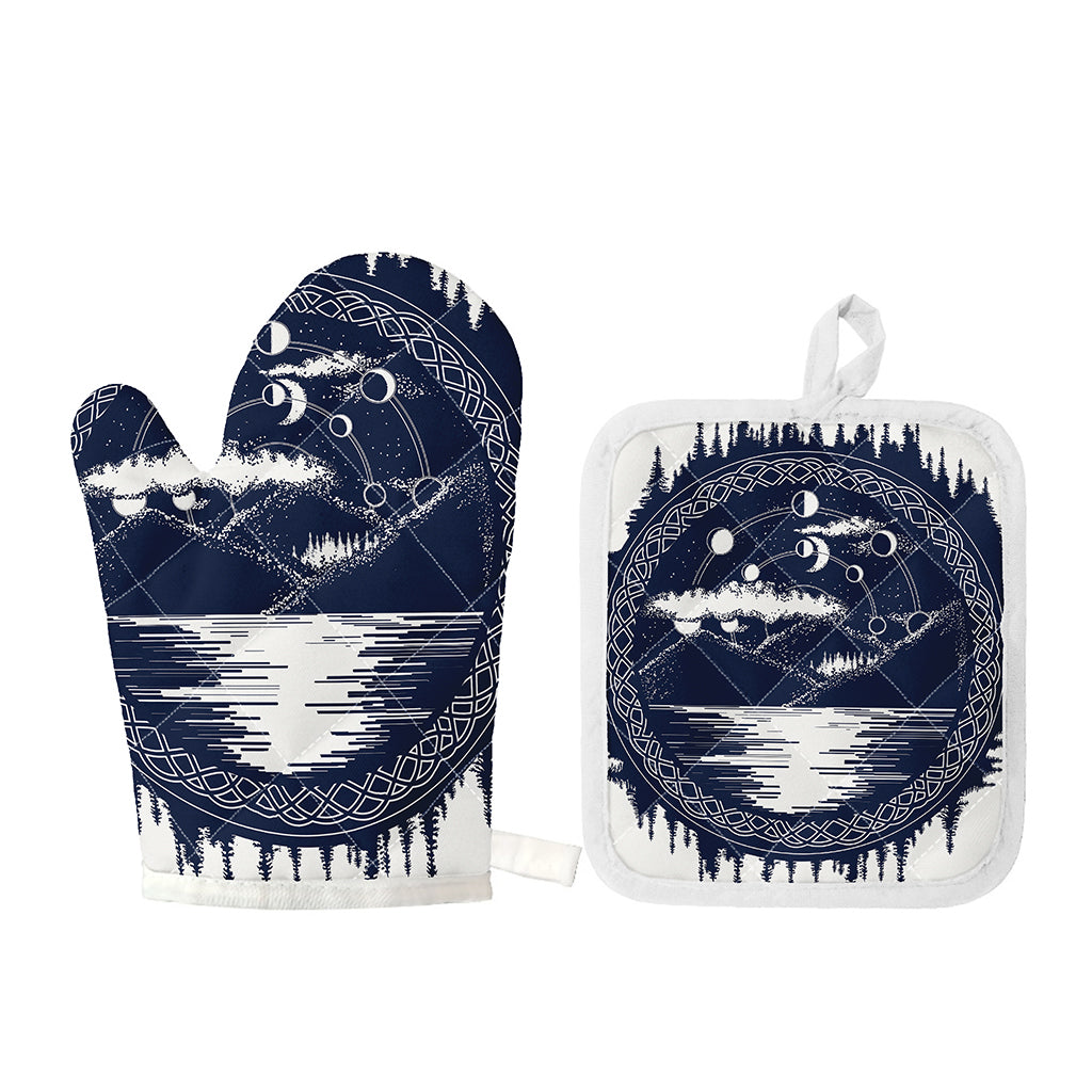 Mystical Lunar Phase Print Oven Mitt And Pot Holder Set