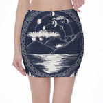 Mystical Lunar Phase Print Pencil Mini Skirt