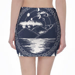 Mystical Lunar Phase Print Pencil Mini Skirt