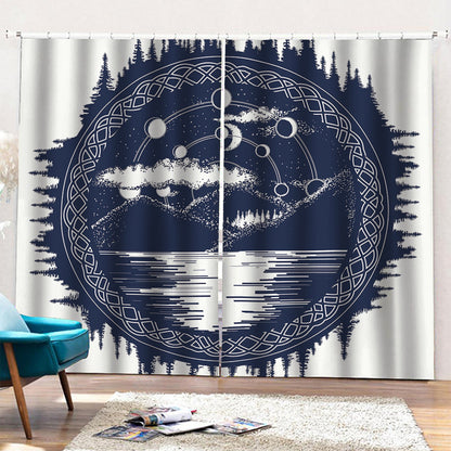 Mystical Lunar Phase Print Pencil Pleat Curtains