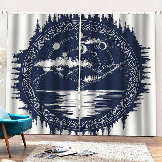 Mystical Lunar Phase Print Pencil Pleat Curtains