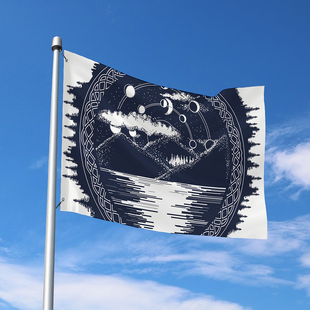 Mystical Lunar Phase Print Polyester Flag