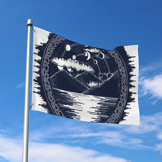 Mystical Lunar Phase Print Polyester Flag