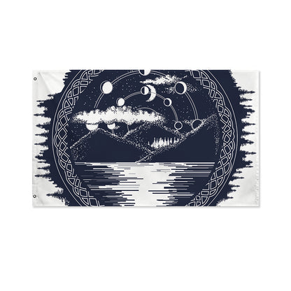 Mystical Lunar Phase Print Polyester Flag