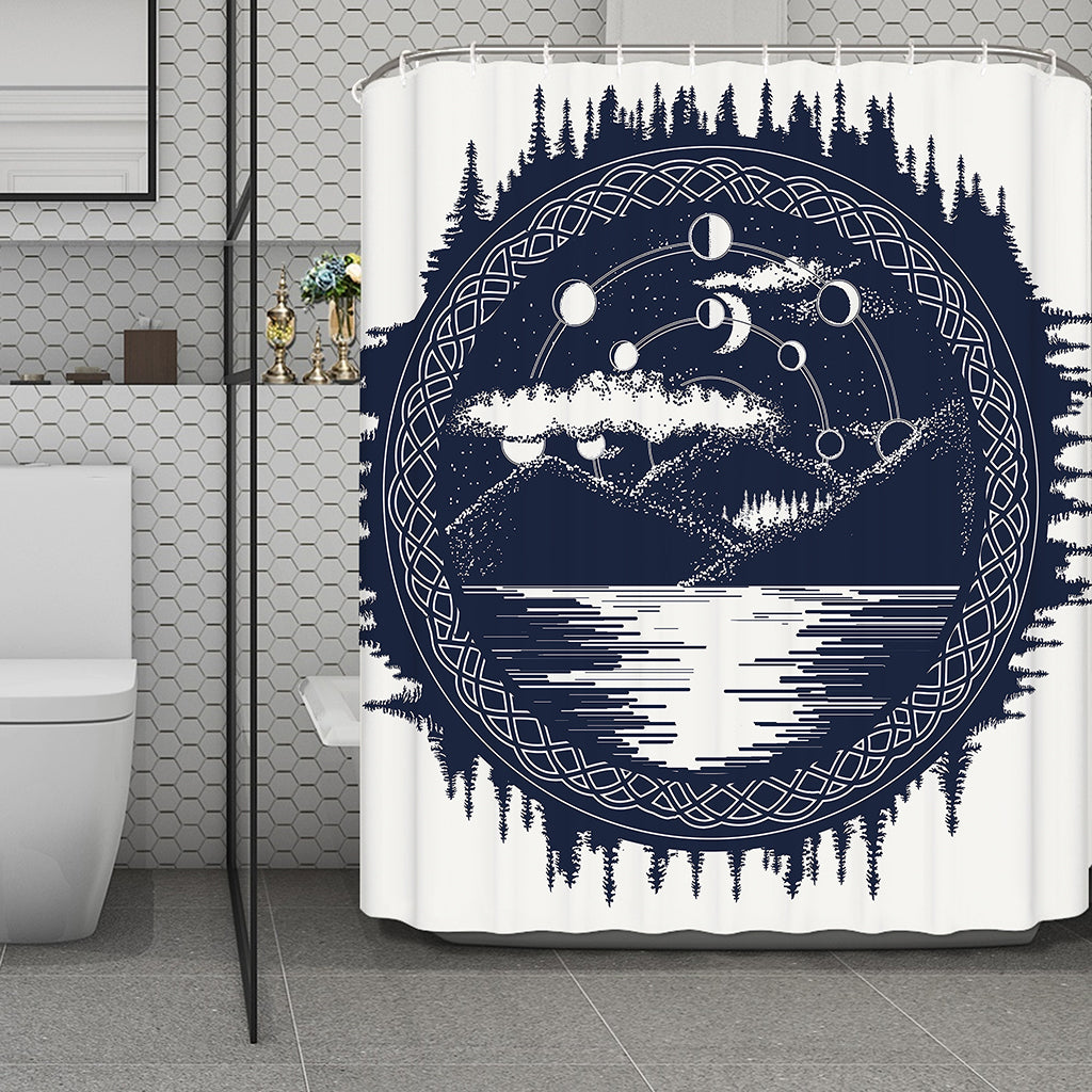 Mystical Lunar Phase Print Polyester Shower Curtain