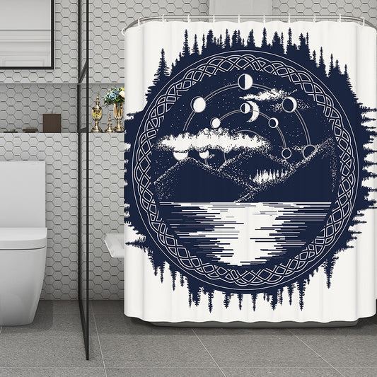 Mystical Lunar Phase Print Polyester Shower Curtain