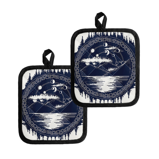 Mystical Lunar Phase Print Pot Holders