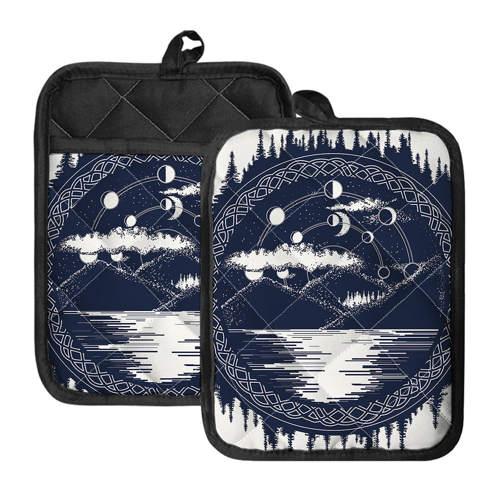 Mystical Lunar Phase Print Pot Holders With Pocket