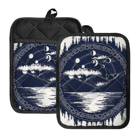 Mystical Lunar Phase Print Pot Holders With Pocket