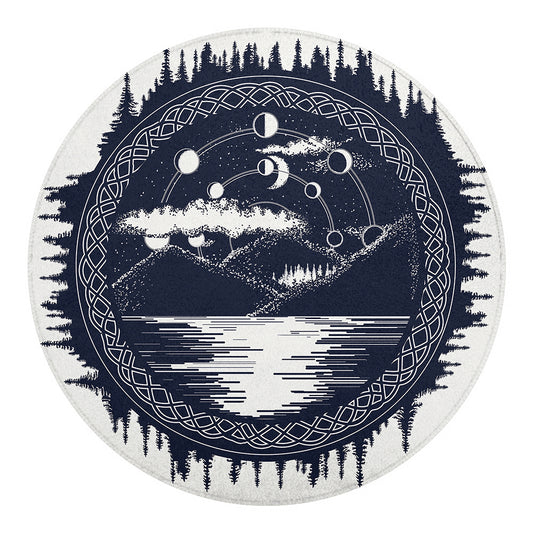 Mystical Lunar Phase Print Round Blanket