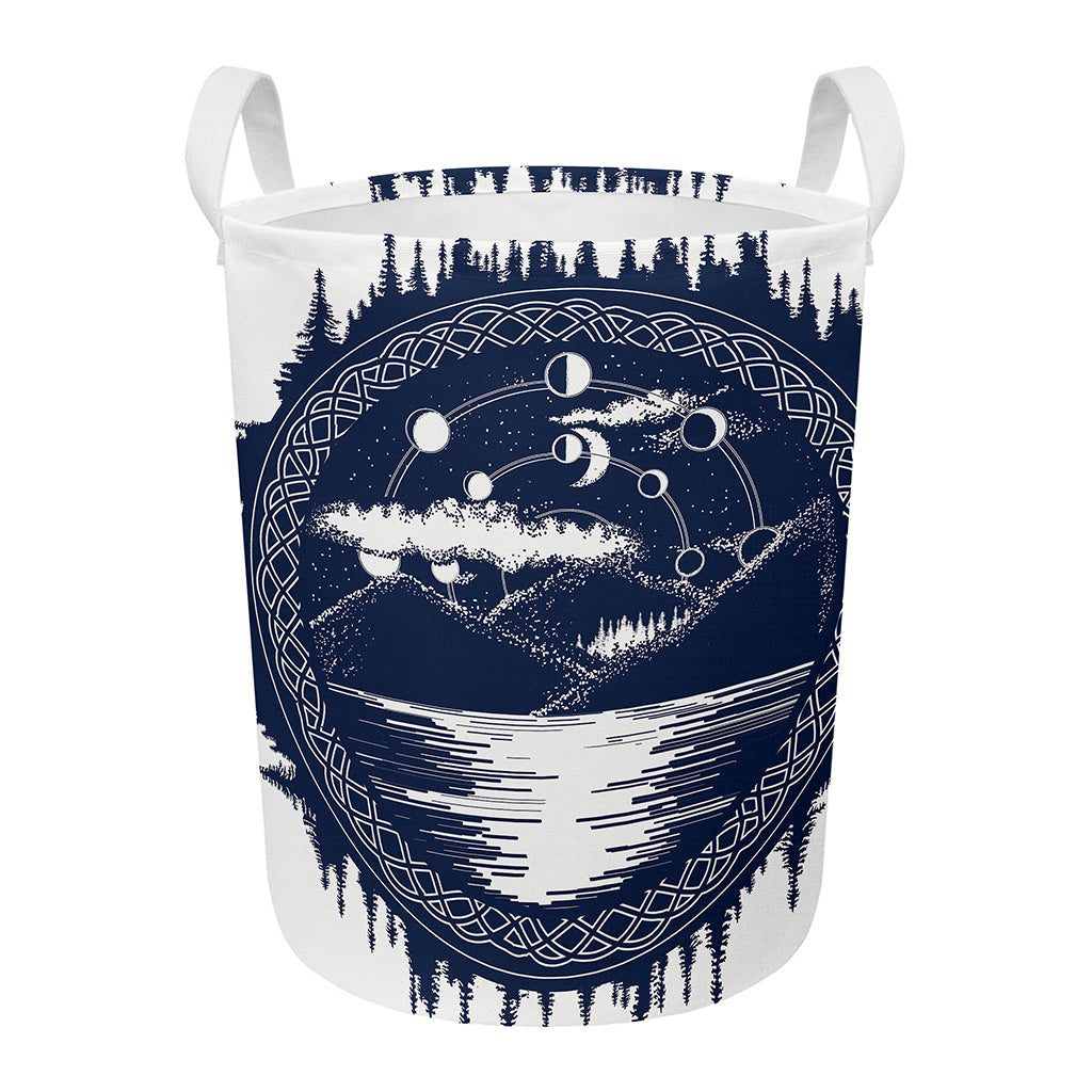 Mystical Lunar Phase Print Round Laundry Basket