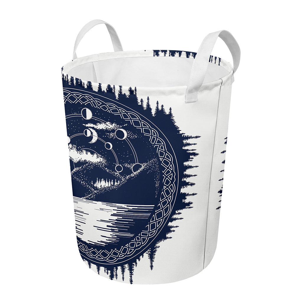 Mystical Lunar Phase Print Round Laundry Basket