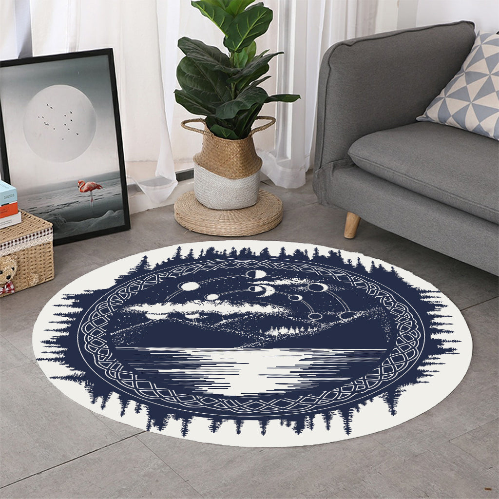 Mystical Lunar Phase Print Round Rug