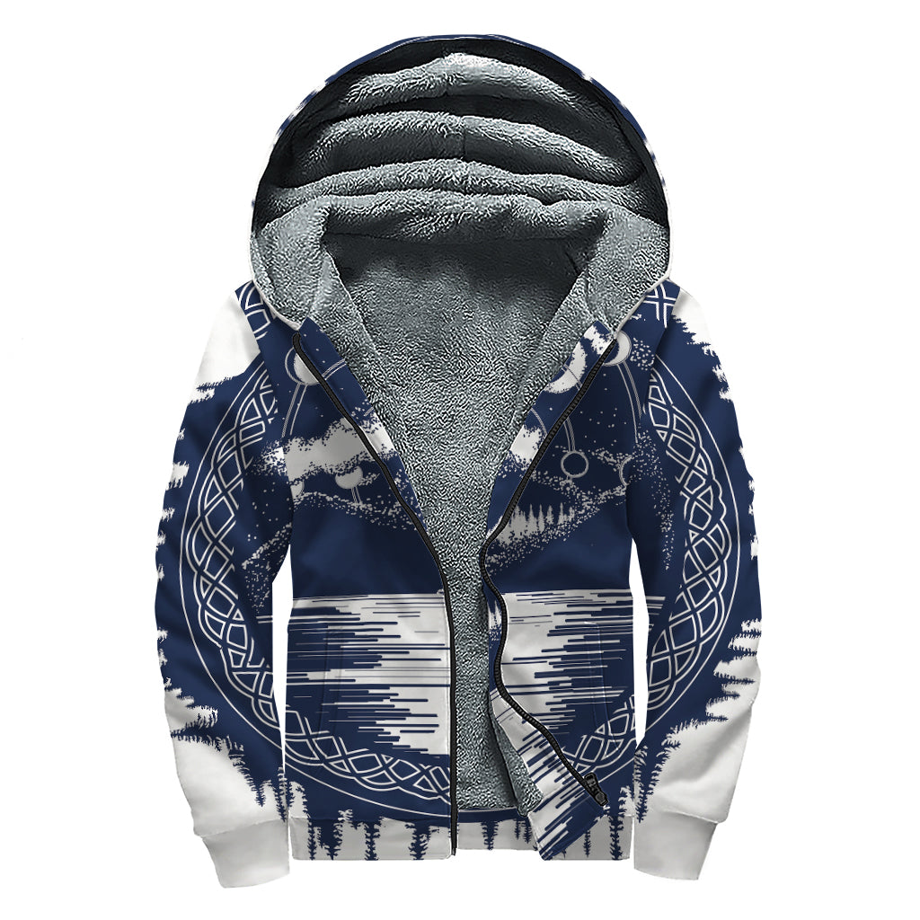 Mystical Lunar Phase Print Sherpa Lined Zip Up Hoodie