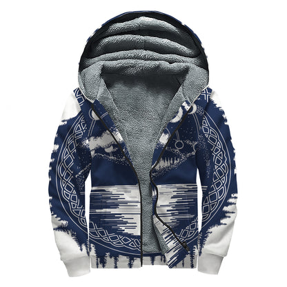 Mystical Lunar Phase Print Sherpa Lined Zip Up Hoodie