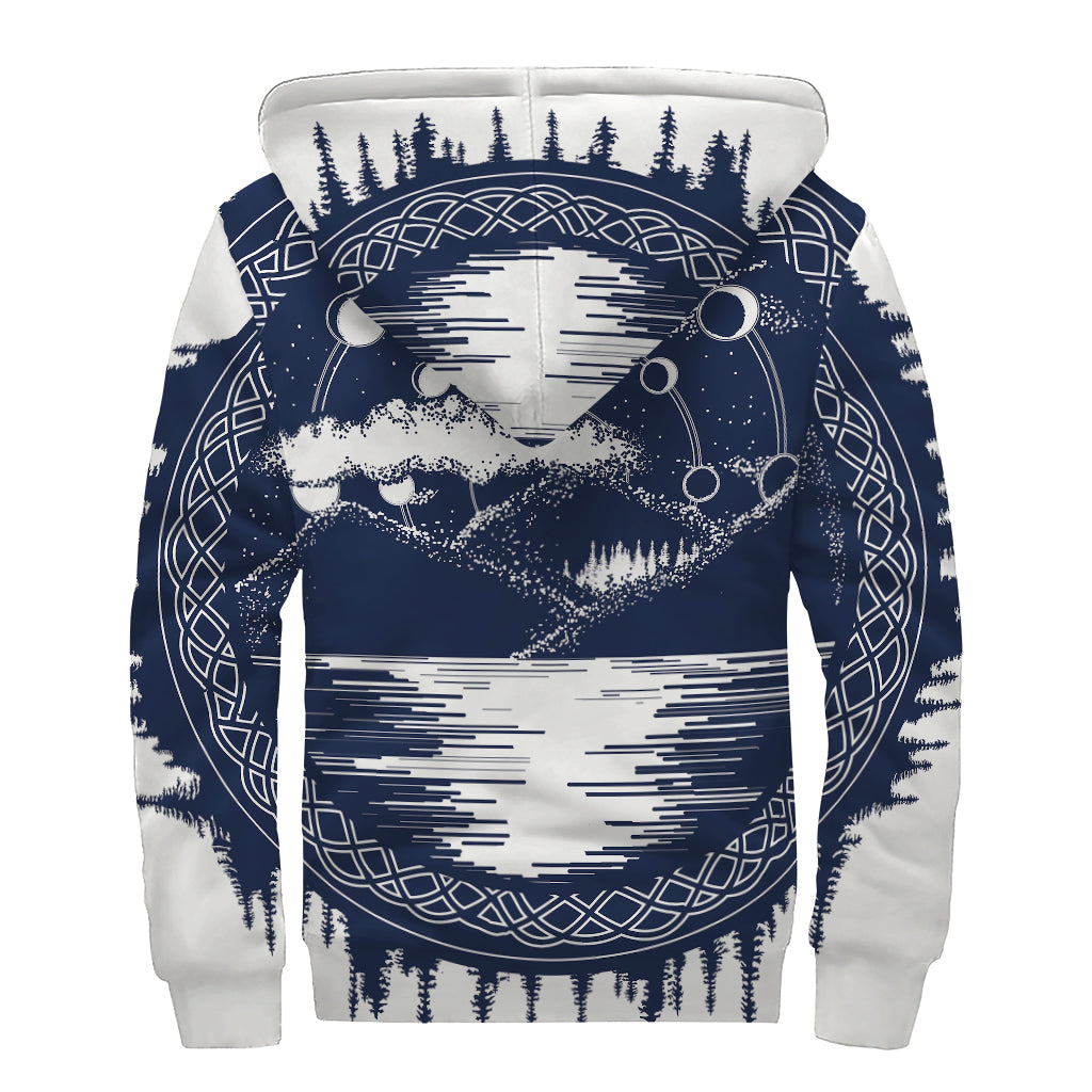 Mystical Lunar Phase Print Sherpa Lined Zip Up Hoodie