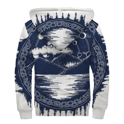 Mystical Lunar Phase Print Sherpa Lined Zip Up Hoodie