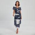 Mystical Lunar Phase Print Short Sleeve Maxi Dress