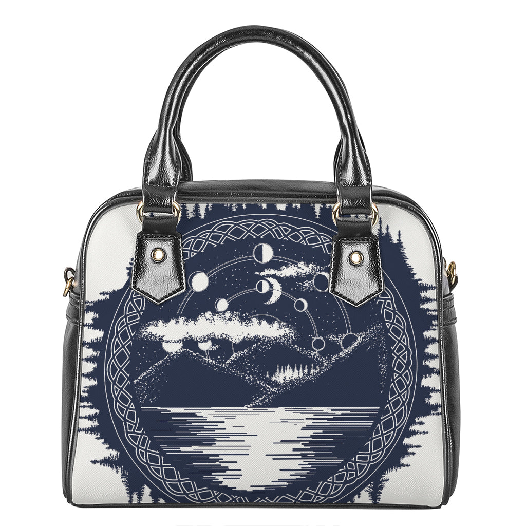 Mystical Lunar Phase Print Shoulder Handbag