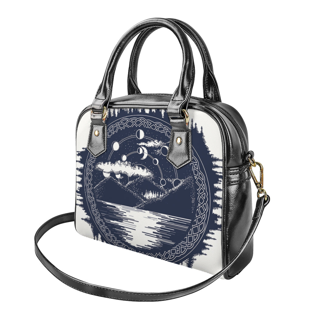 Mystical Lunar Phase Print Shoulder Handbag