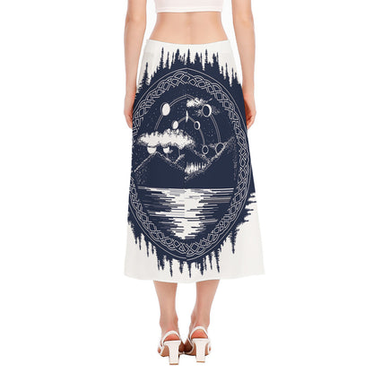 Mystical Lunar Phase Print Side Slit Midi Skirt