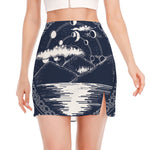 Mystical Lunar Phase Print Side Slit Mini Skirt