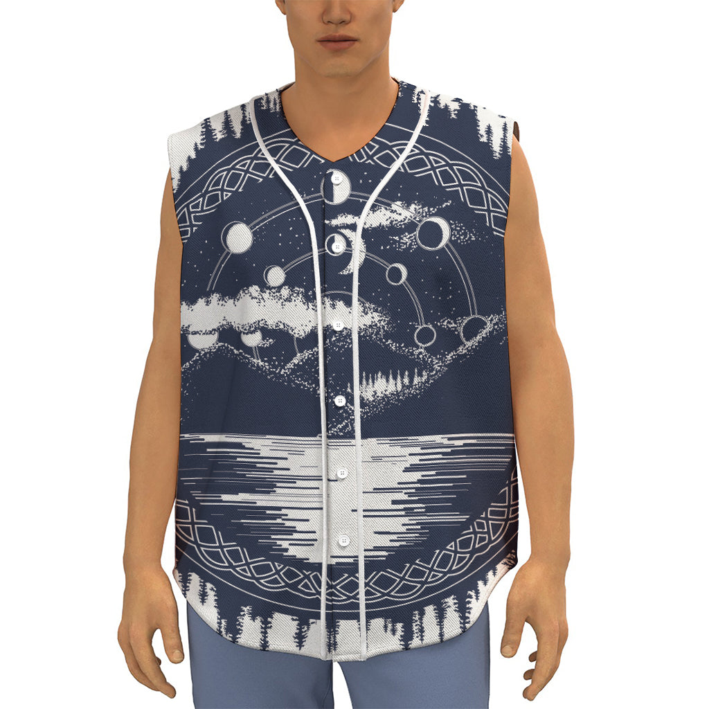 Mystical Lunar Phase Print Sleeveless Baseball Jersey