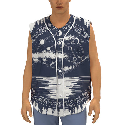 Mystical Lunar Phase Print Sleeveless Baseball Jersey