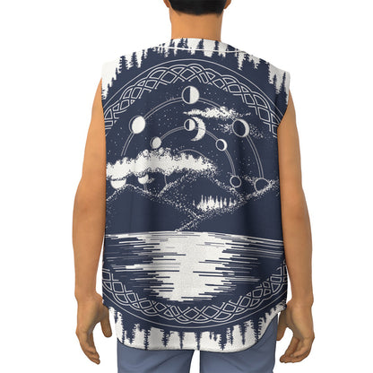 Mystical Lunar Phase Print Sleeveless Baseball Jersey