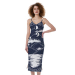 Mystical Lunar Phase Print Slim Fit Midi Cami Dress