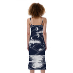 Mystical Lunar Phase Print Slim Fit Midi Cami Dress