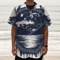 Mystical Lunar Phase Print Textured Short Sleeve Shirt