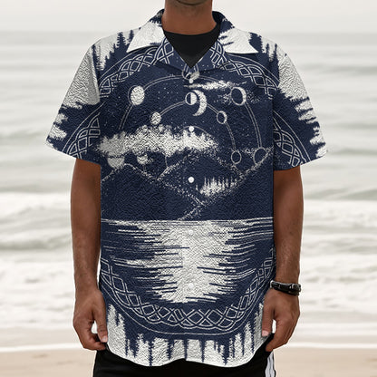 Mystical Lunar Phase Print Textured Short Sleeve Shirt