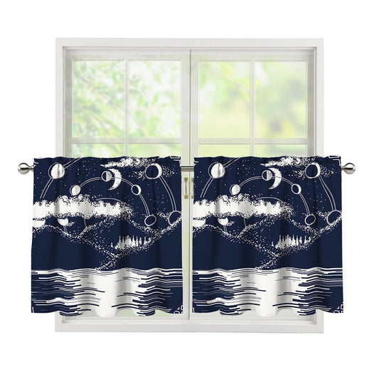 Mystical Lunar Phase Print Tier Curtains