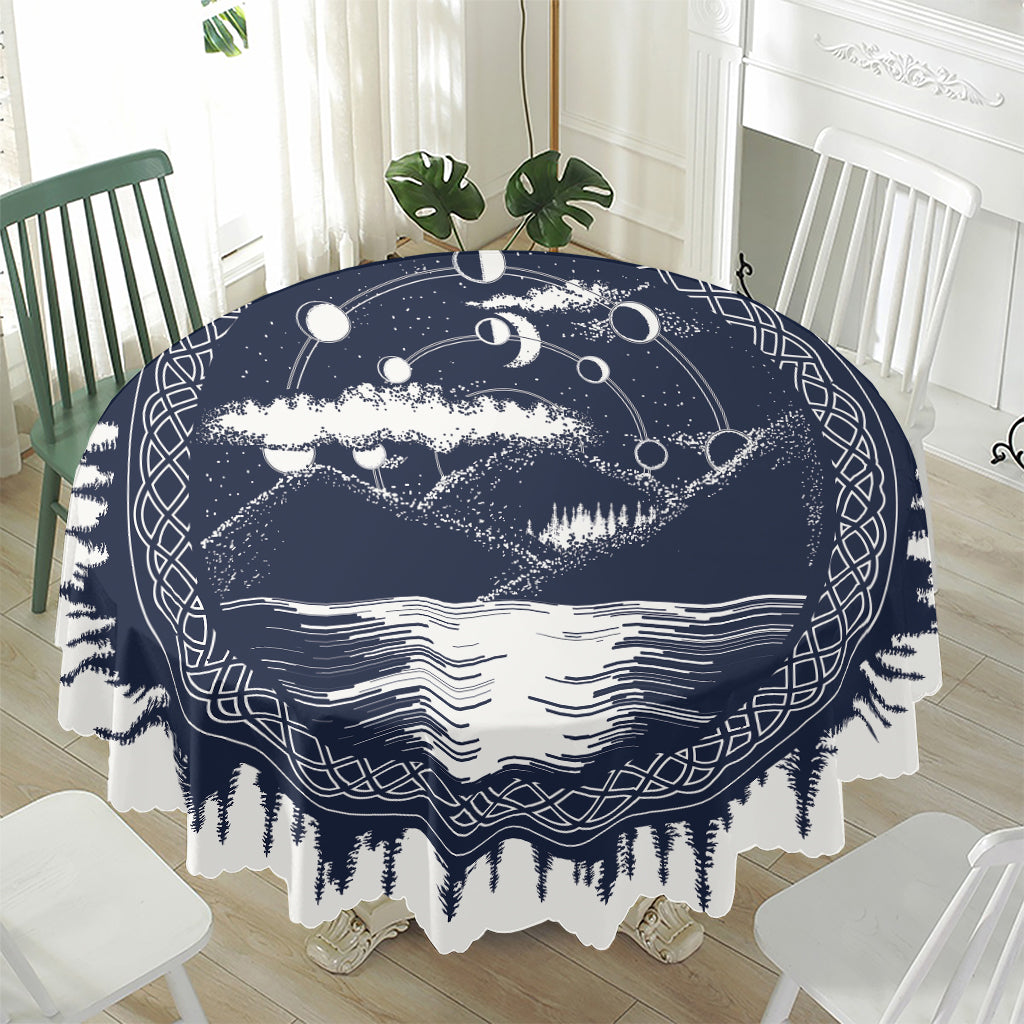 Mystical Lunar Phase Print Waterproof Round Tablecloth