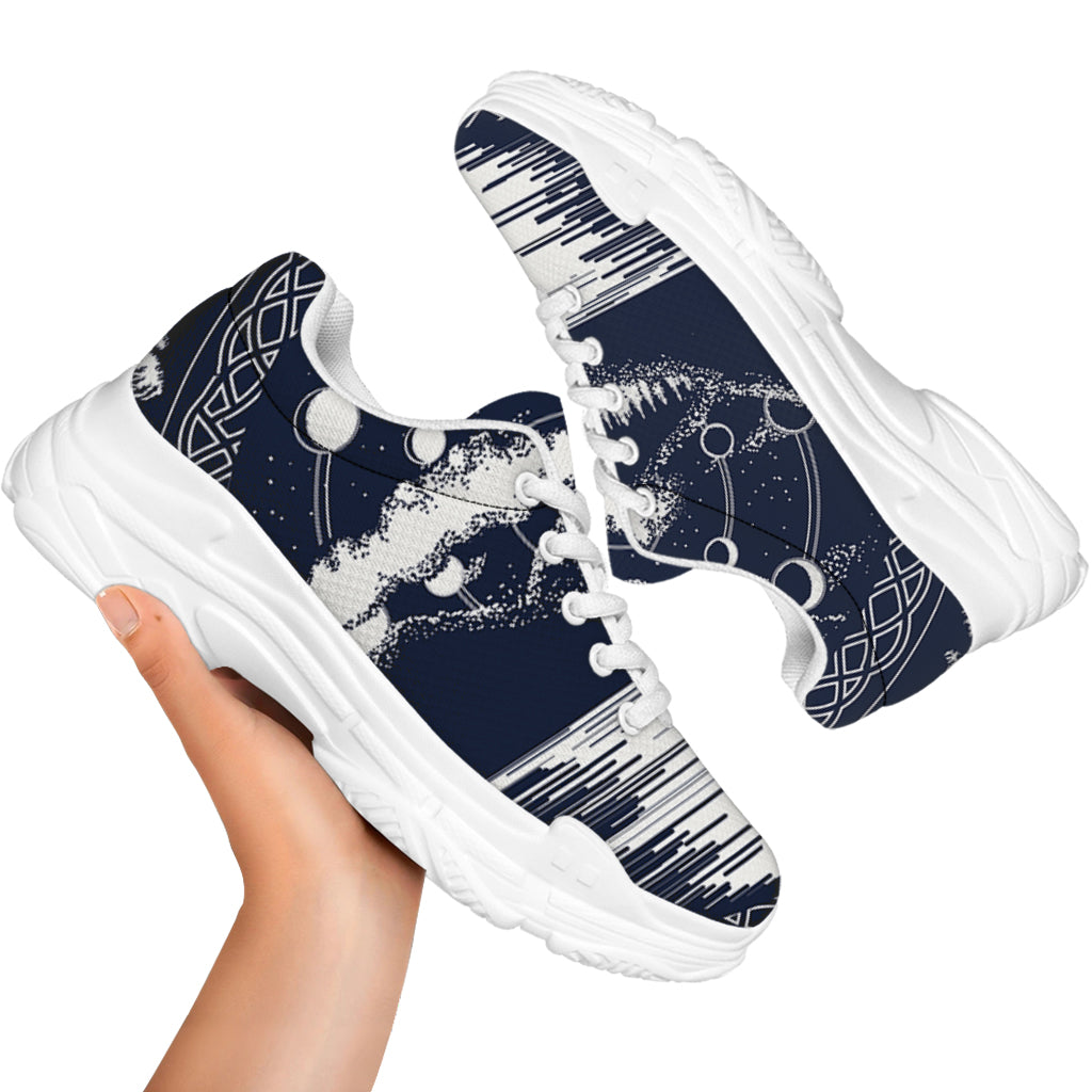 Mystical Lunar Phase Print White Chunky Shoes