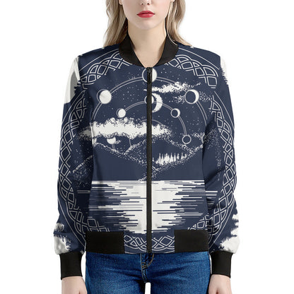 Mystical Lunar Phase Print Women's Bomber Jacket