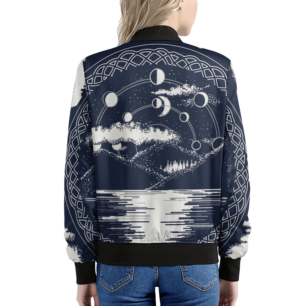Mystical Lunar Phase Print Women's Bomber Jacket