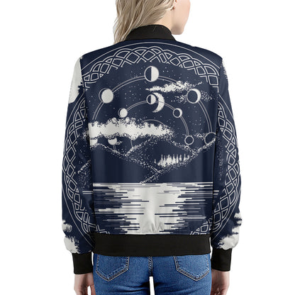 Mystical Lunar Phase Print Women's Bomber Jacket