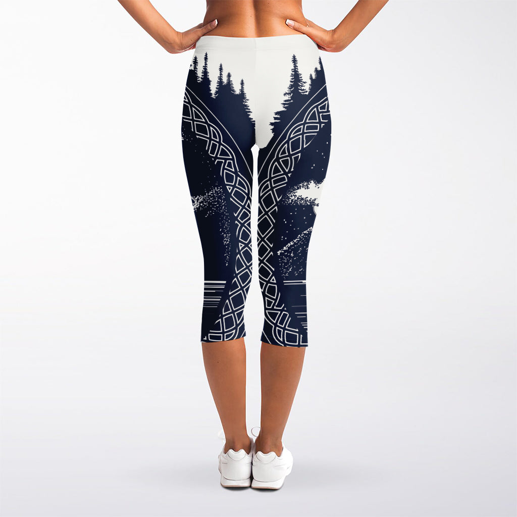 Mystical Lunar Phase Print Women's Capri Leggings